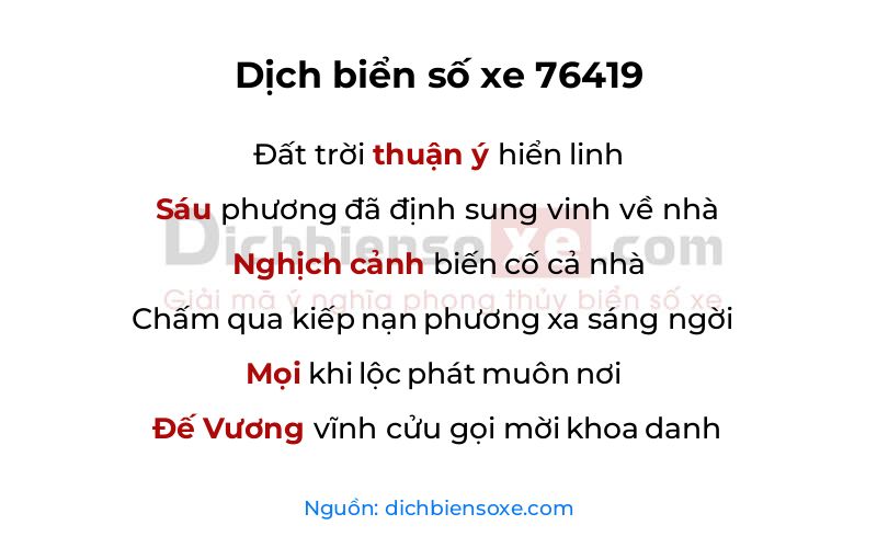 Dịch thơ biển số 76419