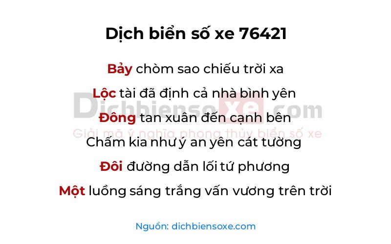 Dịch thơ biển số 76421
