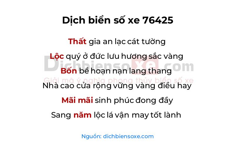 Dịch thơ biển số 76425