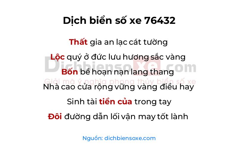 Dịch thơ biển số 76432