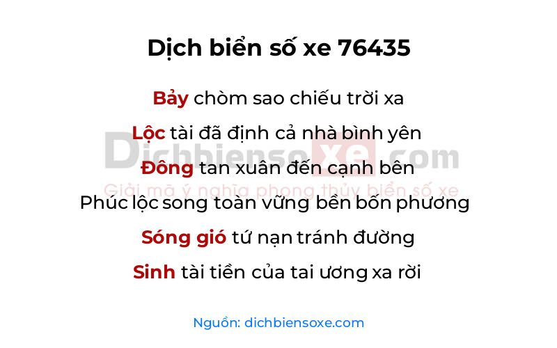 Dịch thơ biển số 76435
