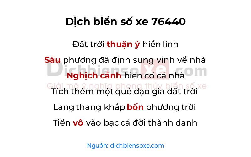Dịch thơ biển số 76440