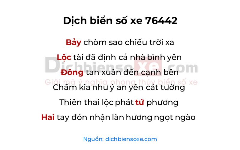 Dịch thơ biển số 76442