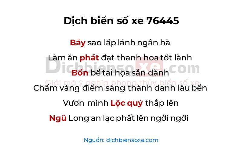 Dịch thơ biển số 76445