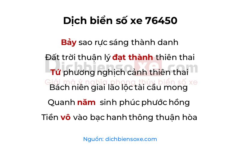 Dịch thơ biển số 76450