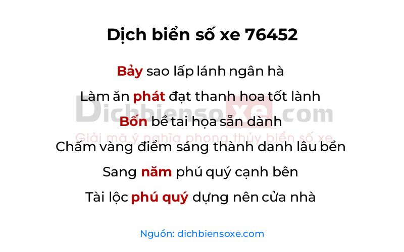 Dịch thơ biển số 76452