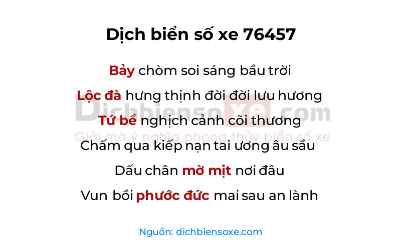 Dịch thơ biển số 76457