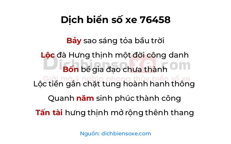 Dịch thơ biển số 76458