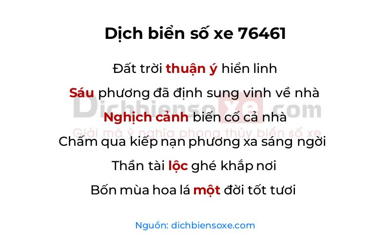 Dịch thơ biển số 76461