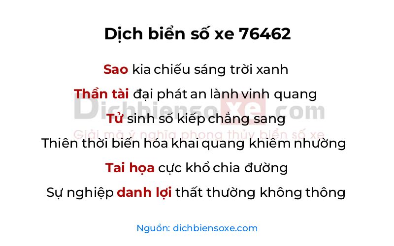 Dịch thơ biển số 76462
