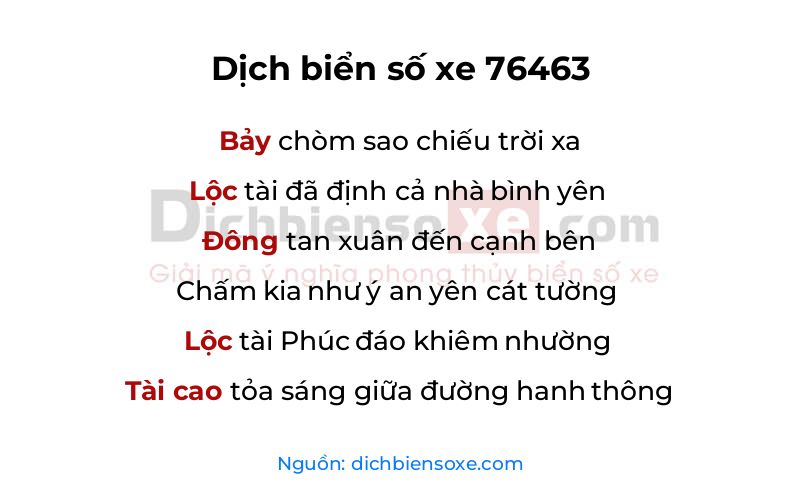 Dịch thơ biển số 76463