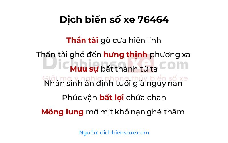 Dịch thơ biển số 76464