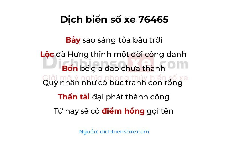 Dịch thơ biển số 76465