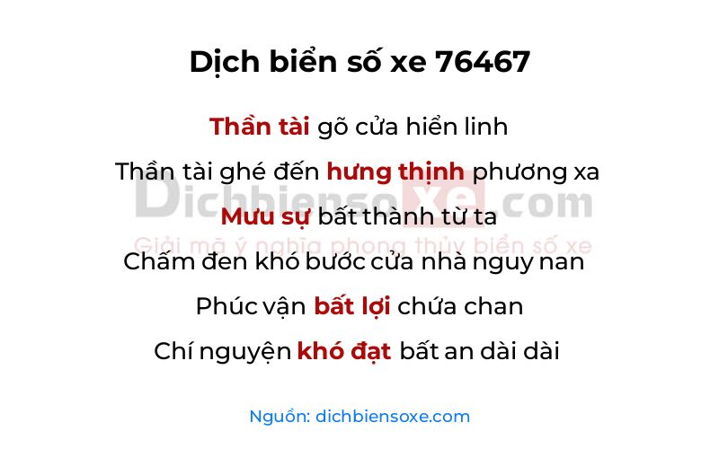 Dịch thơ biển số 76467