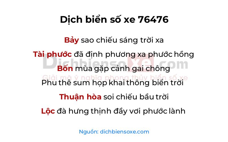 Dịch thơ biển số 76476