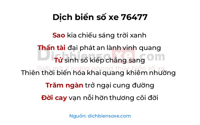 Dịch thơ biển số 76477