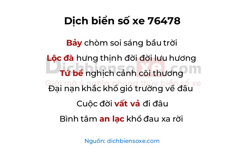 Dịch thơ biển số 76478