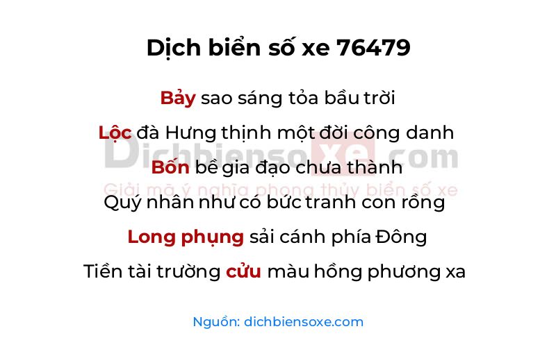 Dịch thơ biển số 76479