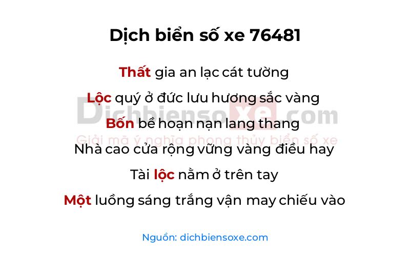 Dịch thơ biển số 76481