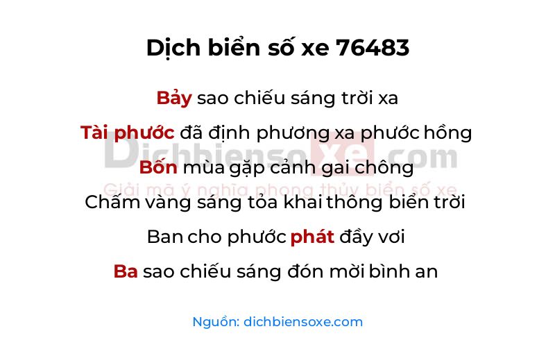Dịch thơ biển số 76483