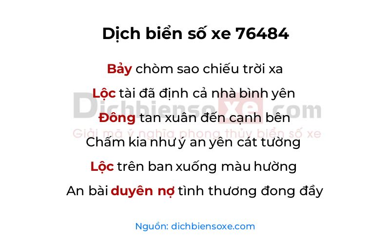 Dịch thơ biển số 76484