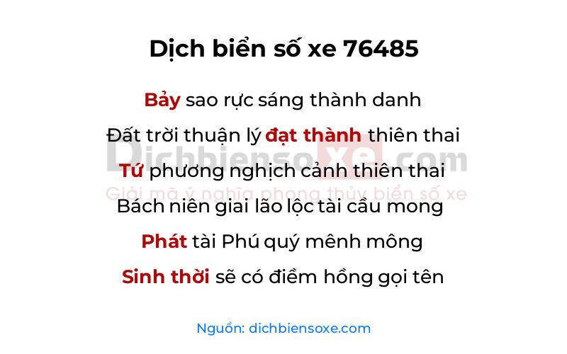Dịch thơ biển số 76485
