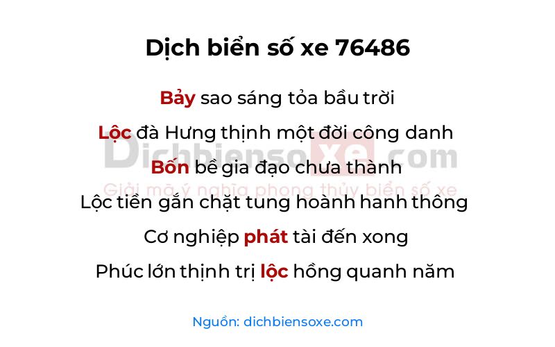 Dịch thơ biển số 76486