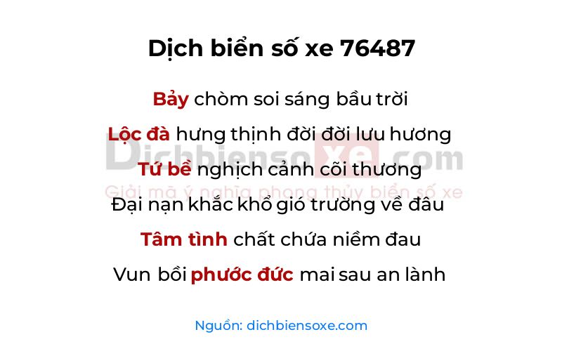 Dịch thơ biển số 76487