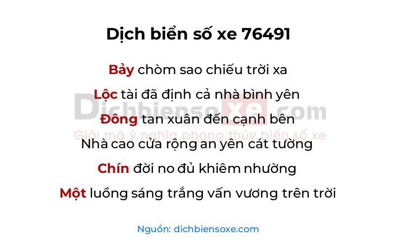 Dịch thơ biển số 76491