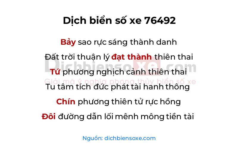 Dịch thơ biển số 76492