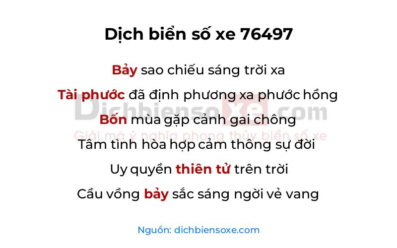 Dịch thơ biển số 76497