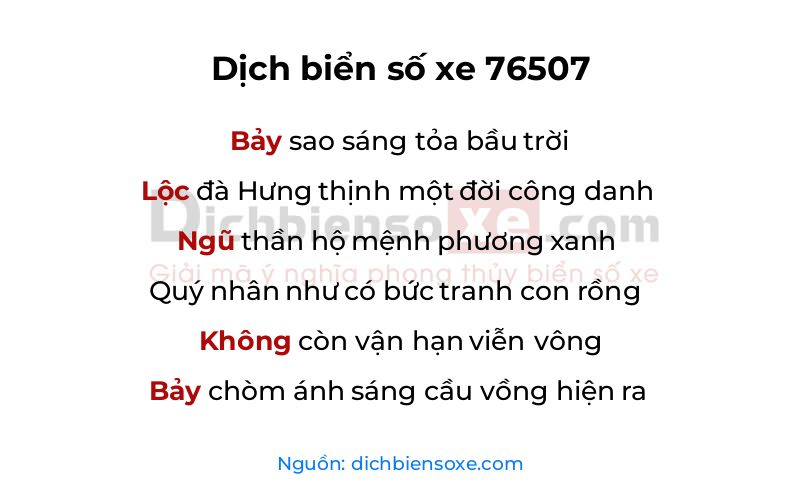 Dịch thơ biển số 76507