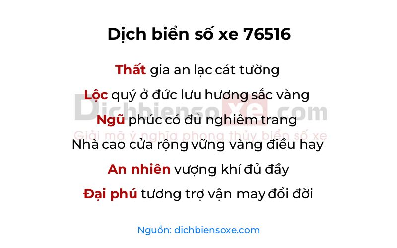 Dịch thơ biển số 76516
