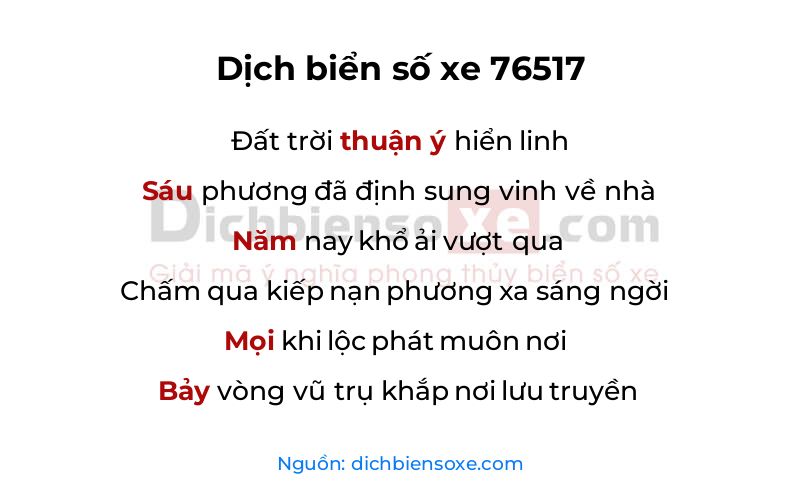 Dịch thơ biển số 76517