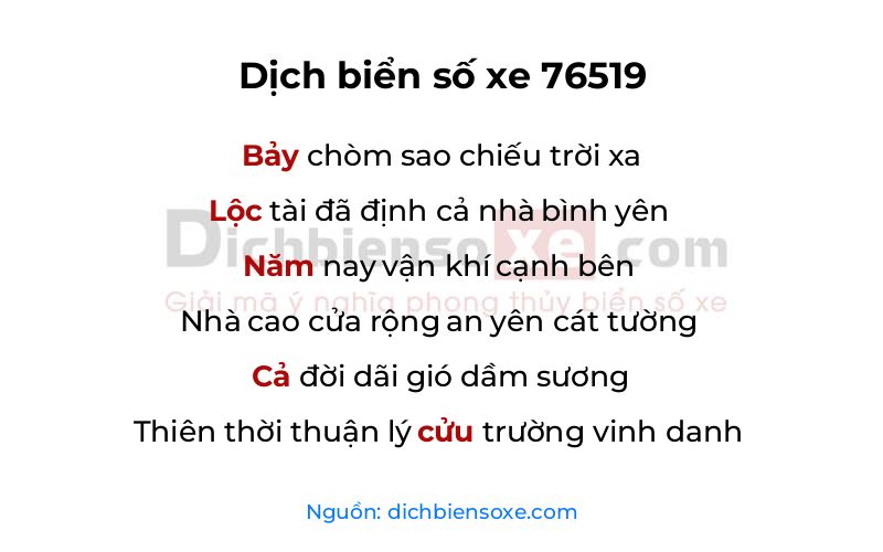 Dịch thơ biển số 76519