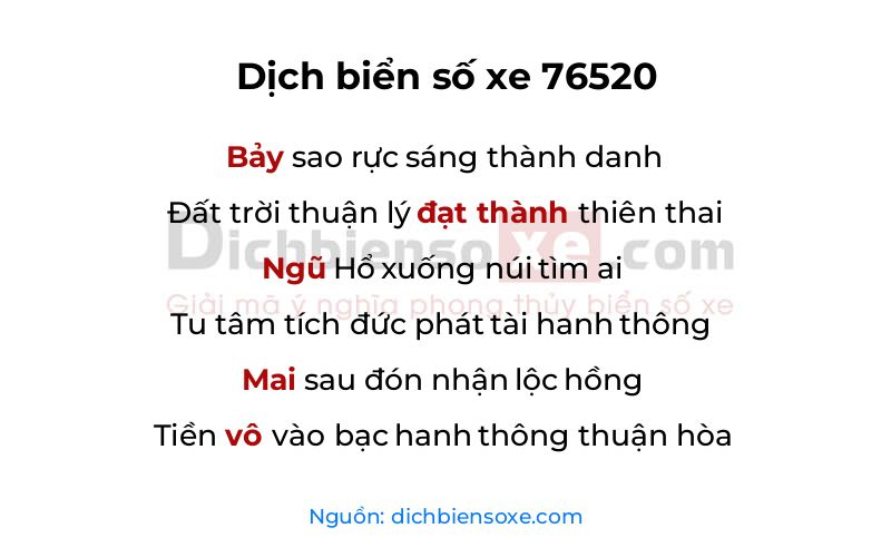 Dịch thơ biển số 76520