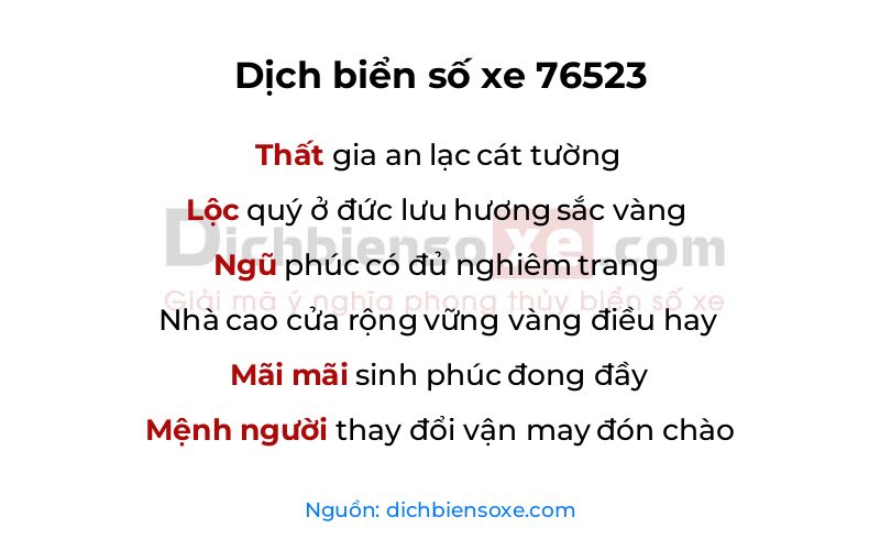 Dịch thơ biển số 76523