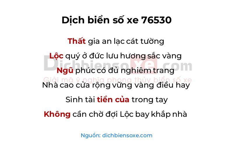 Dịch thơ biển số 76530