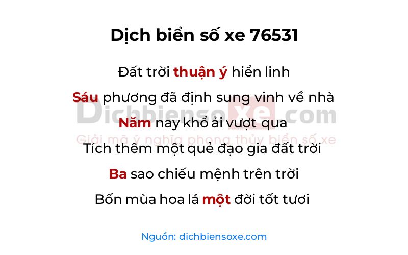 Dịch thơ biển số 76531