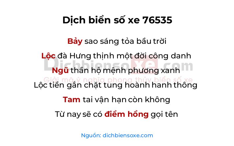 Dịch thơ biển số 76535