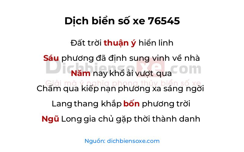 Dịch thơ biển số 76545