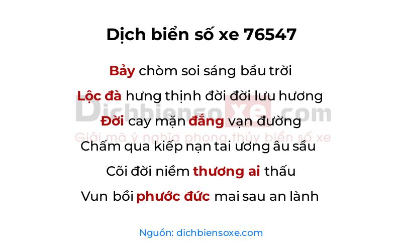 Dịch thơ biển số 76547