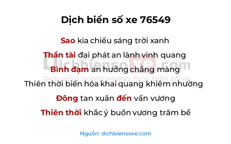 Dịch thơ biển số 76549