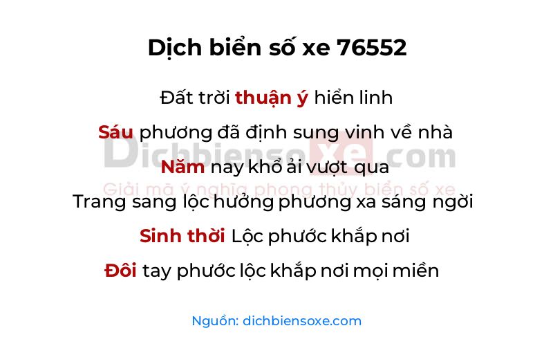 Dịch thơ biển số 76552