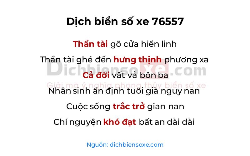 Dịch thơ biển số 76557