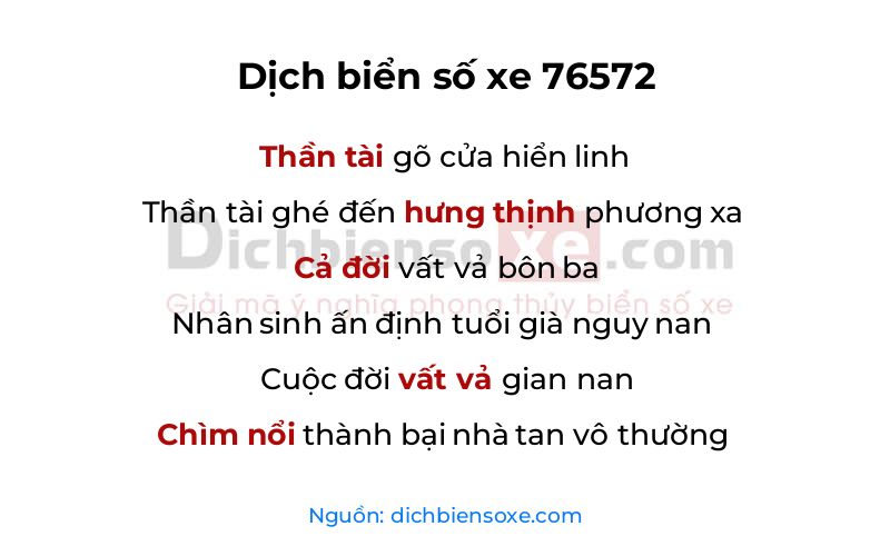 Dịch thơ biển số 76572