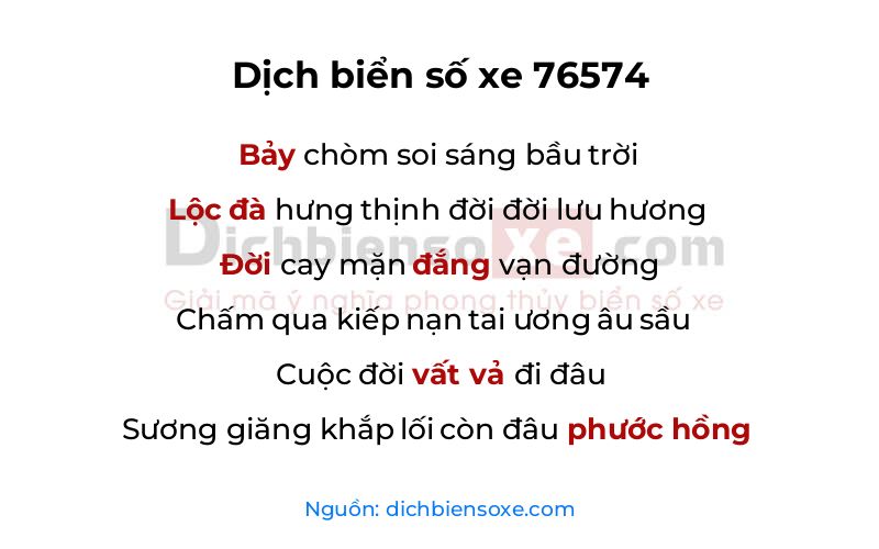 Dịch thơ biển số 76574