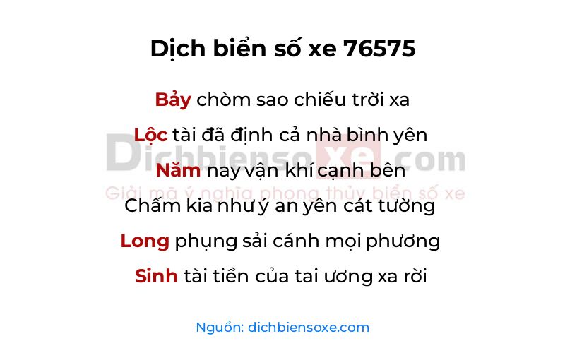 Dịch thơ biển số 76575