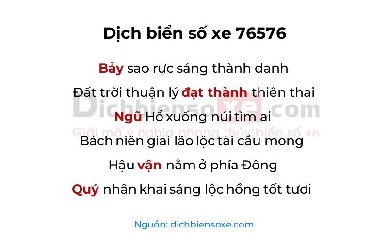Dịch thơ biển số 76576