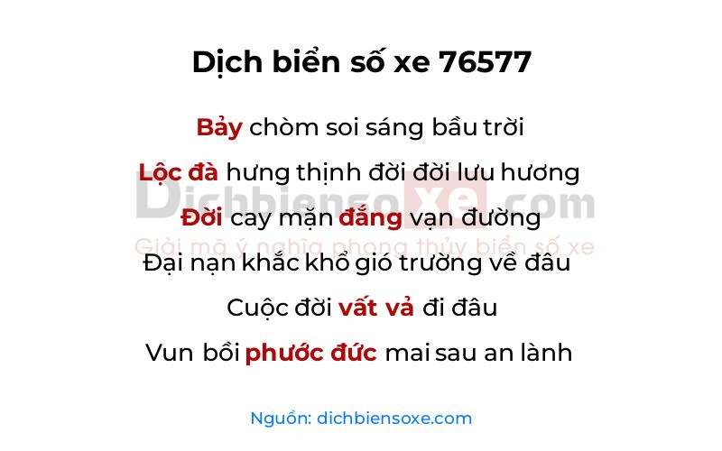 Dịch thơ biển số 76577